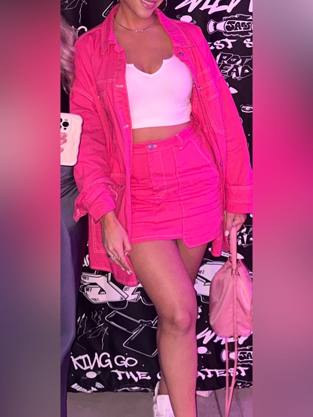 Fashion Nova Hot Pink Utility Jean Jacket set